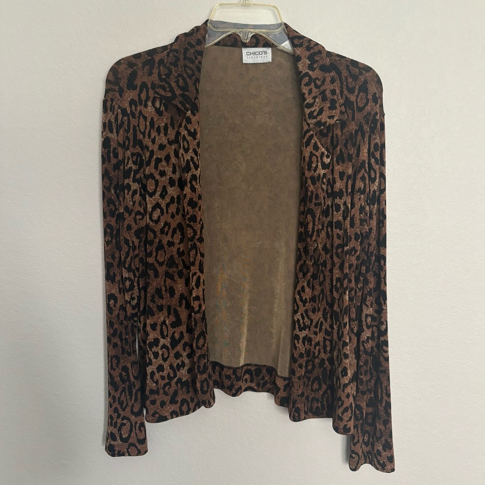 Chicos Brown Leopard Print Open Cardigan
